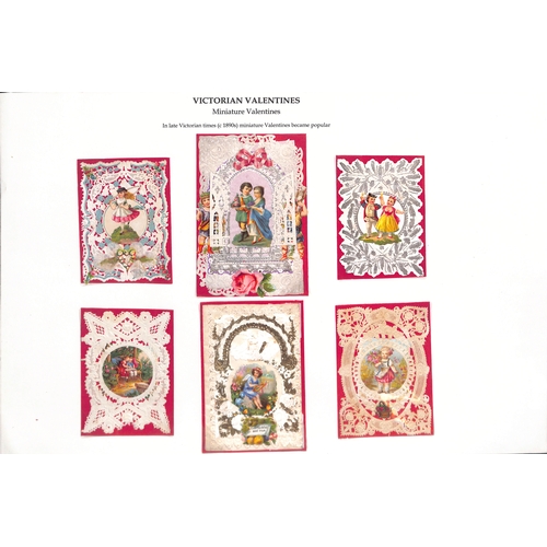 46 - c.1850-90 Valentine cards on pages, various types with embossed and paperlace cards, the use of scra... 