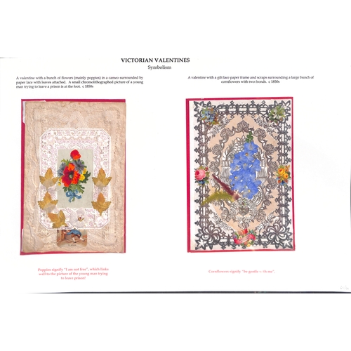 46 - c.1850-90 Valentine cards on pages, various types with embossed and paperlace cards, the use of scra... 