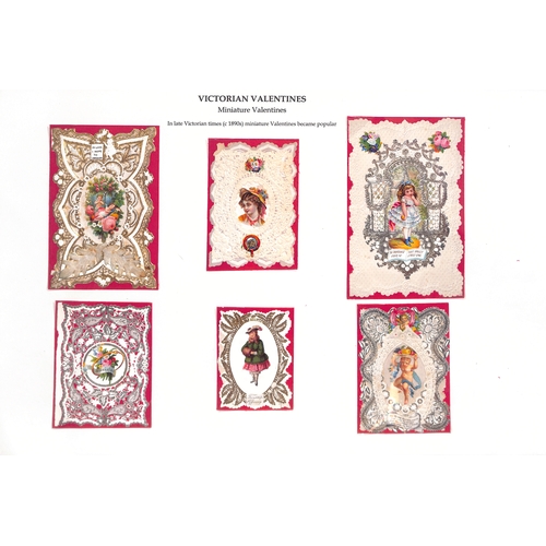 46 - c.1850-90 Valentine cards on pages, various types with embossed and paperlace cards, the use of scra... 