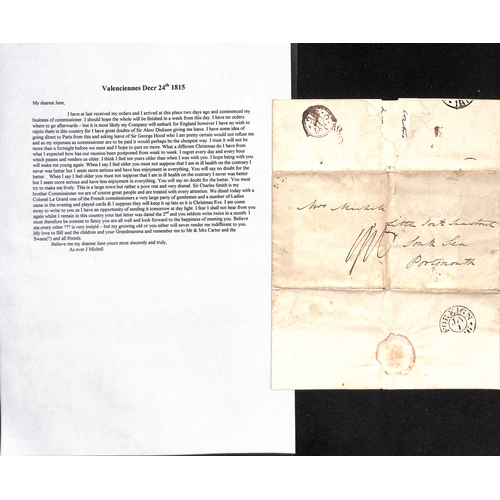 364 - 1815 Entire letters from Captain John Michell, Royal Artillery, to his wife in Portsmouth, written f... 