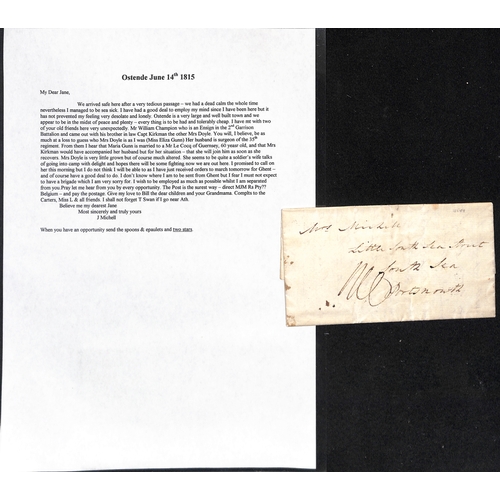 364 - 1815 Entire letters from Captain John Michell, Royal Artillery, to his wife in Portsmouth, written f... 