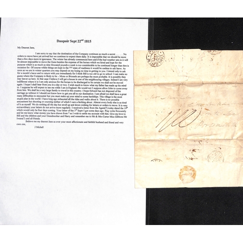 364 - 1815 Entire letters from Captain John Michell, Royal Artillery, to his wife in Portsmouth, written f... 