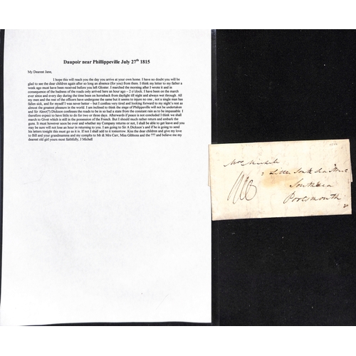 364 - 1815 Entire letters from Captain John Michell, Royal Artillery, to his wife in Portsmouth, written f... 