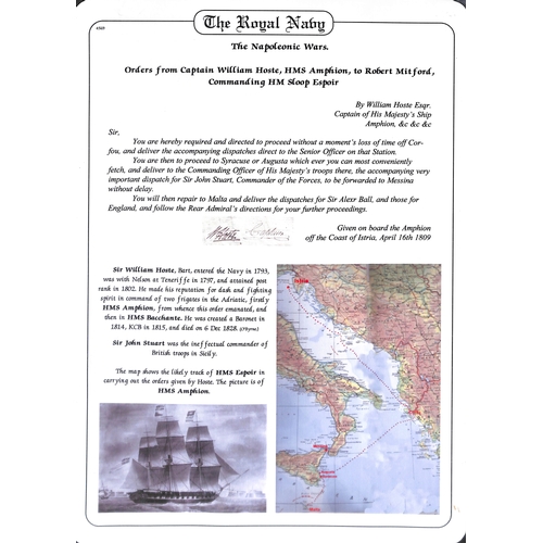 392 - Captain William Hoste.  1796-1812 Letters and orders, comprising 1796 (Dec 8) Certificate of Good Co... 