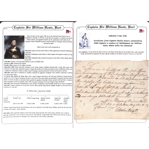 392 - Captain William Hoste.  1796-1812 Letters and orders, comprising 1796 (Dec 8) Certificate of Good Co... 