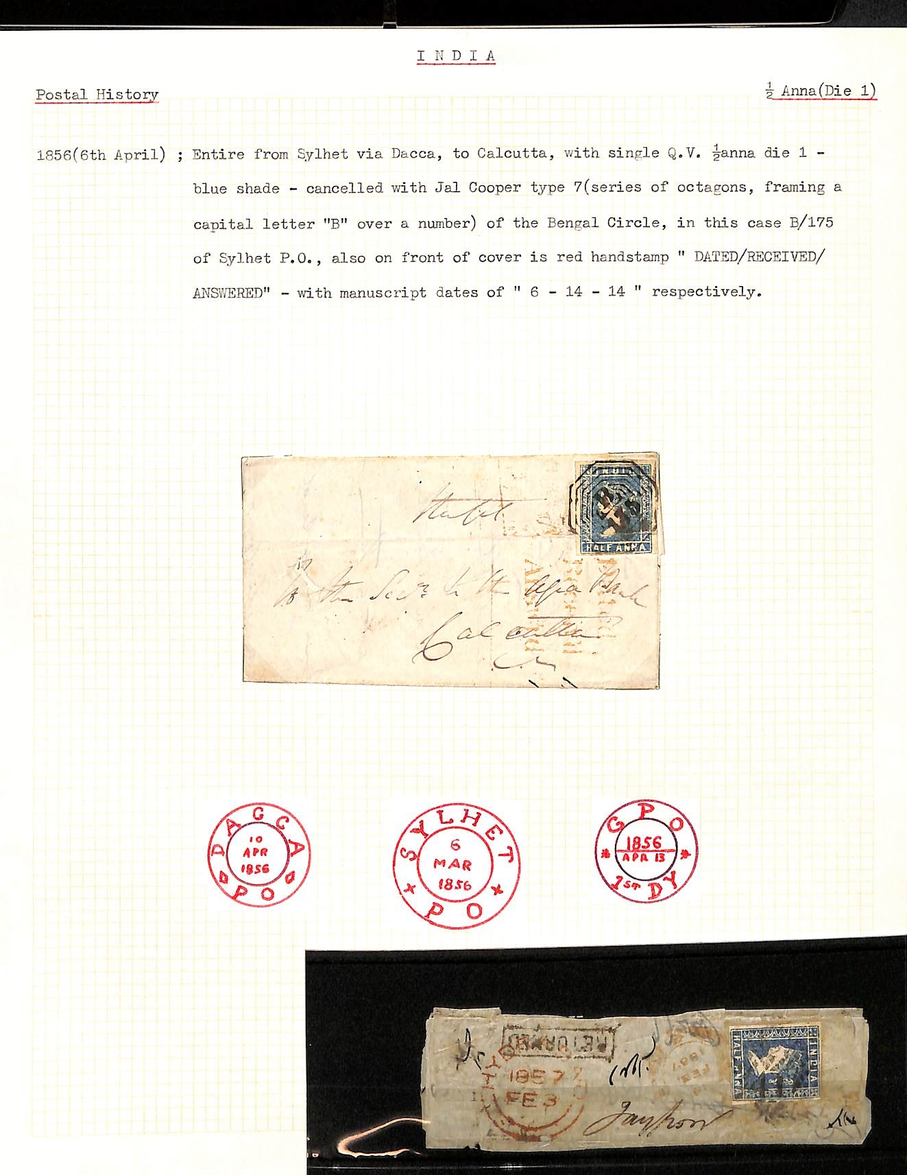 1855-57 Covers or entire letters franked 1854 ½a die I, one registered ...