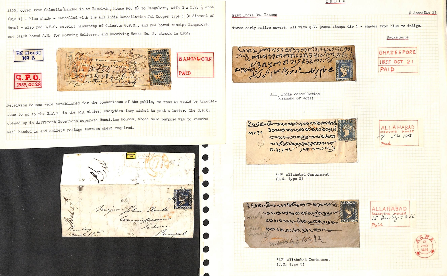 1855-57 Covers or entire letters franked 1854 ½a die I, one registered ...