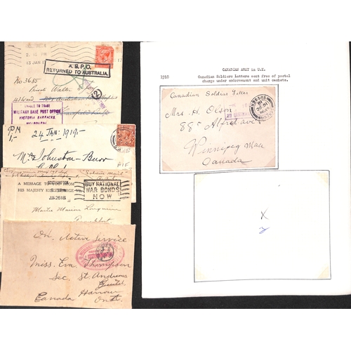 369 - World War One - Australian/Canadian Forces.  1916-19 Covers to Australian forces in G.B (25), all re... 