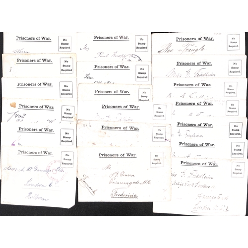376 - Isle of Man - Knockaloe.  1915-18 Stampless P.O.W envelopes (33) and lettersheets (17), destinations... 