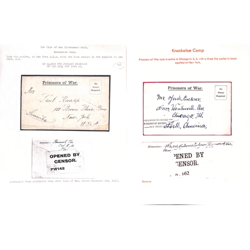 376 - Isle of Man - Knockaloe.  1915-18 Stampless P.O.W envelopes (33) and lettersheets (17), destinations... 