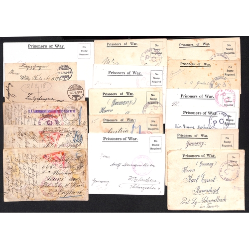 376 - Isle of Man - Knockaloe.  1915-18 Stampless P.O.W envelopes (33) and lettersheets (17), destinations... 