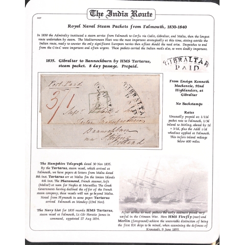 410 - 1830-35 Entire letters (6) and an entire carried on or addressed to early naval steam ships, compris... 