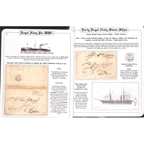 410 - 1830-35 Entire letters (6) and an entire carried on or addressed to early naval steam ships, compris... 