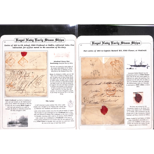 410 - 1830-35 Entire letters (6) and an entire carried on or addressed to early naval steam ships, compris... 
