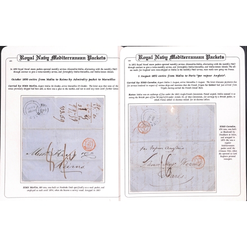 412 - 1840-52 Entire letters from Malta (3) or Alexandria to G.B or France, or G.B to Malta (2), all carri... 