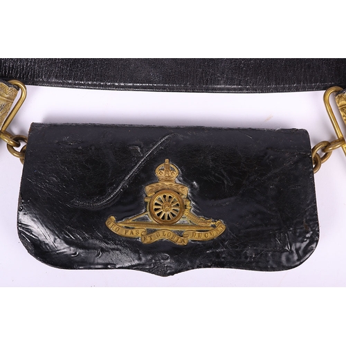 18 - Post 1902 Territorial Artillery Officers Cross Belt and Pouch, black leather cross belt with gilt la... 