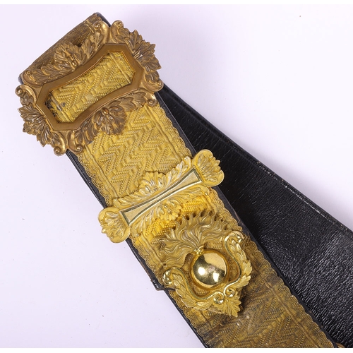 18 - Post 1902 Territorial Artillery Officers Cross Belt and Pouch, black leather cross belt with gilt la... 