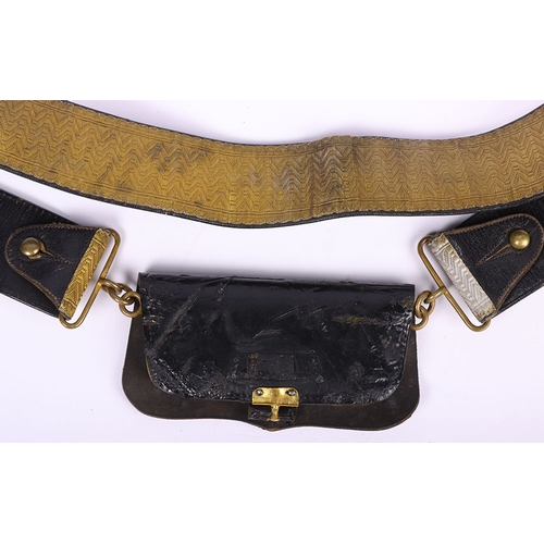 18 - Post 1902 Territorial Artillery Officers Cross Belt and Pouch, black leather cross belt with gilt la... 