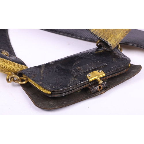 18 - Post 1902 Territorial Artillery Officers Cross Belt and Pouch, black leather cross belt with gilt la... 