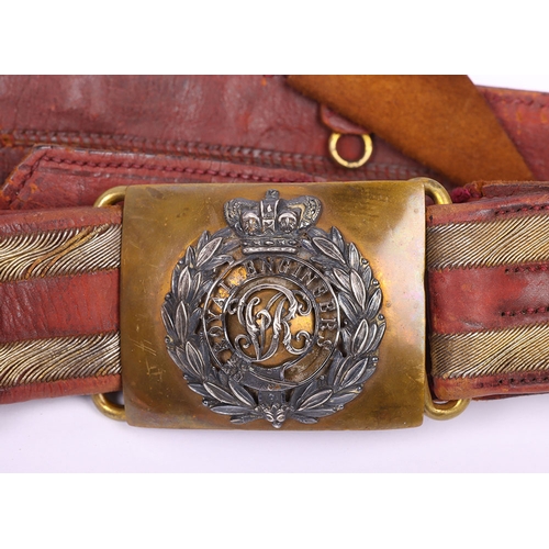 28 - Victorian Royal Engineers Officers Sword Belt, fine example of leather thin waist belt with two band... 