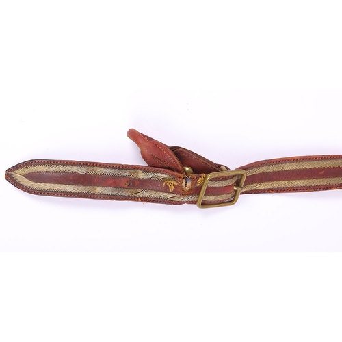 28 - Victorian Royal Engineers Officers Sword Belt, fine example of leather thin waist belt with two band... 