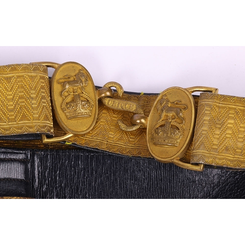 46 - Victorian Royal Artillery Pouch Belt, small patent leather pouch with gilt metal artillery field gun... 