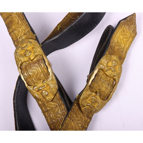 46 - Victorian Royal Artillery Pouch Belt, small patent leather pouch with gilt metal artillery field gun... 