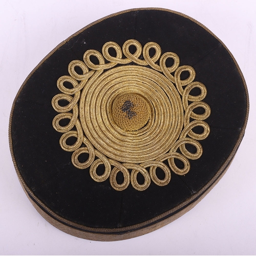 53 - Victorian Hussars Regiment Pill Box Cap, fine blue cloth pill box cap with lace band to the centre, ... 