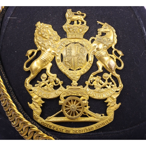 71 - Rare South East of Scotland Artillery Territorial Officers Home Service Helmet, fine blue cloth offi... 