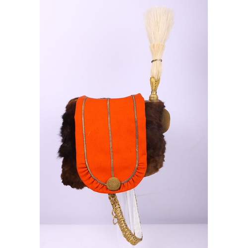 75 - Victorian 7th Hussars Full Dress Busby, good fur officers busby with scarlet bag having gilt cord br... 