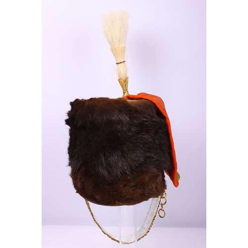 75 - Victorian 7th Hussars Full Dress Busby, good fur officers busby with scarlet bag having gilt cord br... 