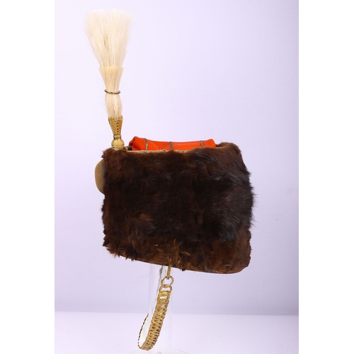 75 - Victorian 7th Hussars Full Dress Busby, good fur officers busby with scarlet bag having gilt cord br... 