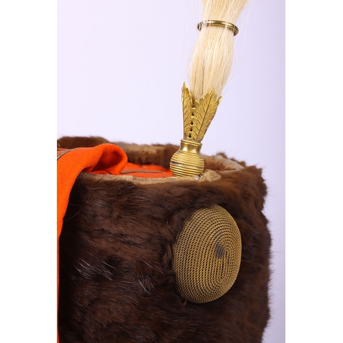 75 - Victorian 7th Hussars Full Dress Busby, good fur officers busby with scarlet bag having gilt cord br... 
