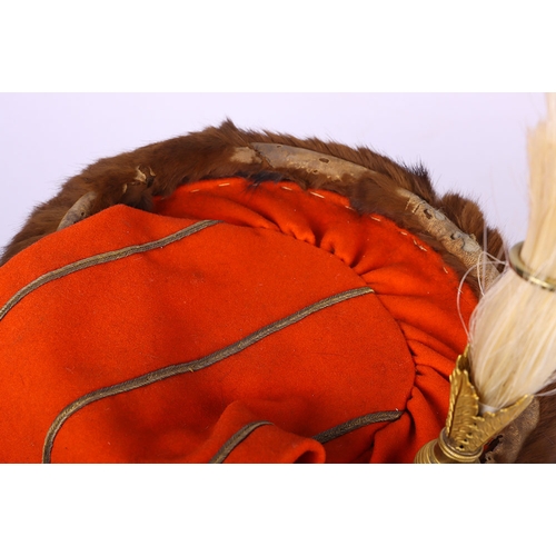 75 - Victorian 7th Hussars Full Dress Busby, good fur officers busby with scarlet bag having gilt cord br... 