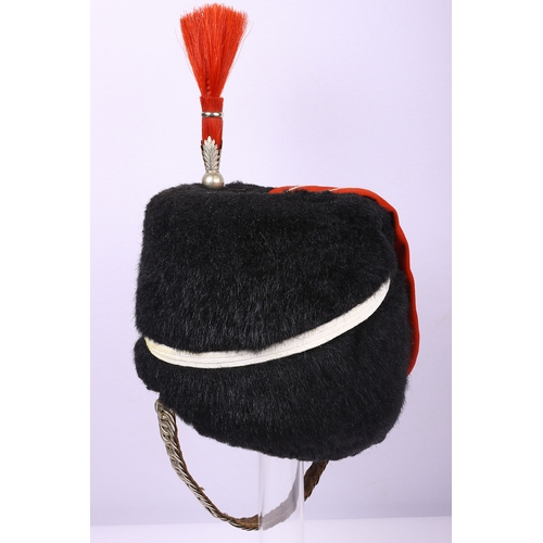 79 - British Other Ranks Yeomanry Busby, good example of a black fur other ranks Yeomanry busby with scar... 