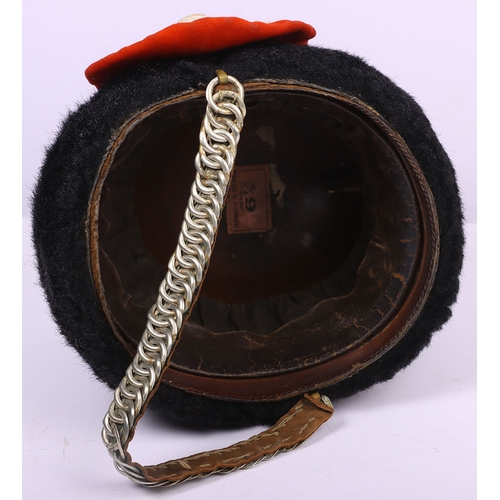 79 - British Other Ranks Yeomanry Busby, good example of a black fur other ranks Yeomanry busby with scar... 