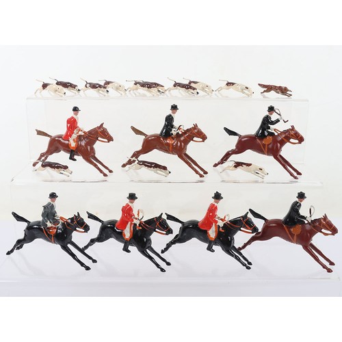 287 - Britains boxed set 235, Hunting Series ‘Full Cry’, 1950s, seven mounted Huntsmen and women on gallop... 