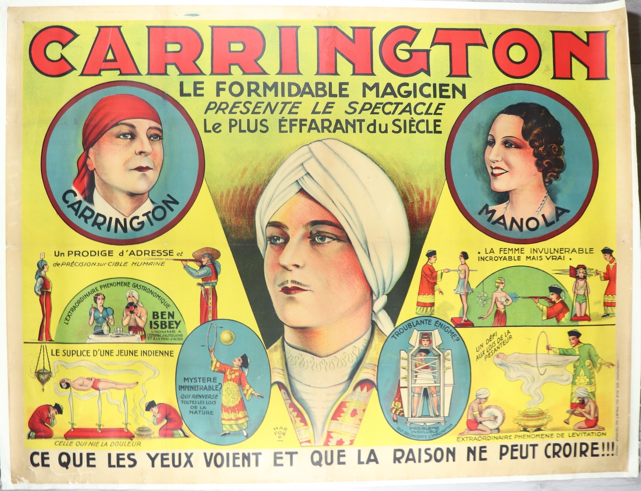 CARRINGTON LE FORMIDABLE MAGICIAN, poster, printed by Harford Paris ...