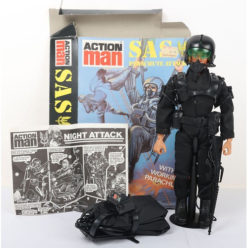358 - Vintage Action Man S.A.S. Parachute Attack, jump suit, helmet with oxygen mask and visor, working pa... 