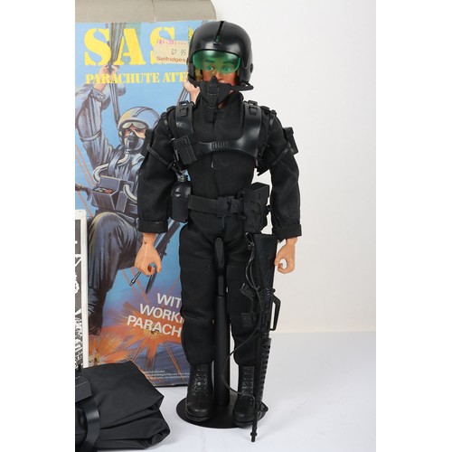 358 - Vintage Action Man S.A.S. Parachute Attack, jump suit, helmet with oxygen mask and visor, working pa... 
