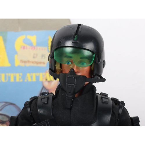 358 - Vintage Action Man S.A.S. Parachute Attack, jump suit, helmet with oxygen mask and visor, working pa... 