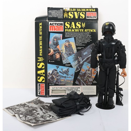 358 - Vintage Action Man S.A.S. Parachute Attack, jump suit, helmet with oxygen mask and visor, working pa... 