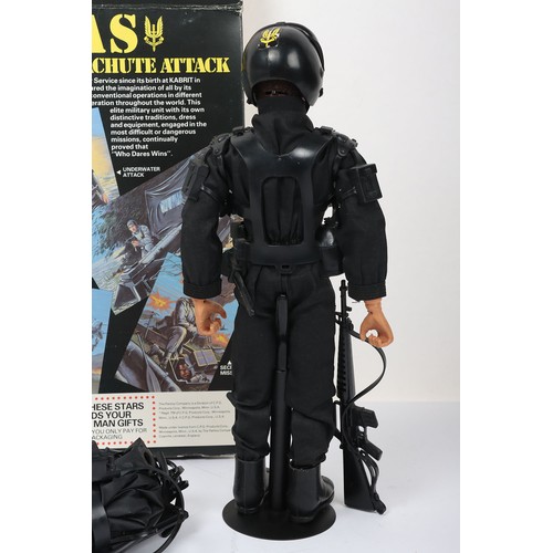 358 - Vintage Action Man S.A.S. Parachute Attack, jump suit, helmet with oxygen mask and visor, working pa... 