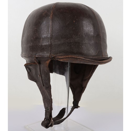 907 - 20th Century French Leather Flying / Motoring Helmet, fine example of a hard shell brown leather cov... 