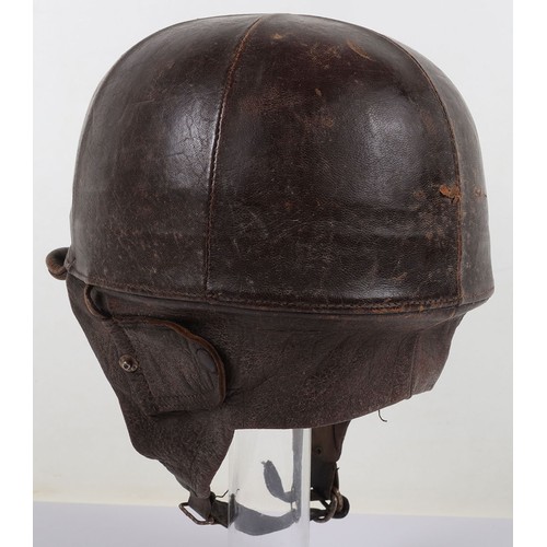 907 - 20th Century French Leather Flying / Motoring Helmet, fine example of a hard shell brown leather cov... 