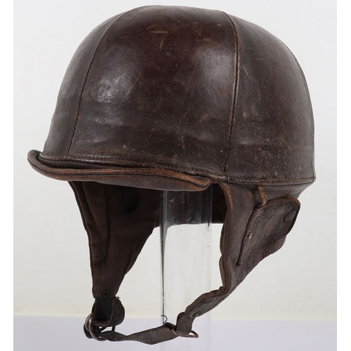 907 - 20th Century French Leather Flying / Motoring Helmet, fine example of a hard shell brown leather cov... 