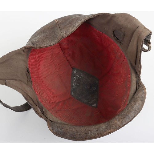 907 - 20th Century French Leather Flying / Motoring Helmet, fine example of a hard shell brown leather cov... 