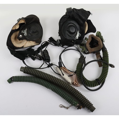 909 - Soviet Russian Flying Helmet Set, consisting of black leather helmet with rubber ear cups and wiring... 