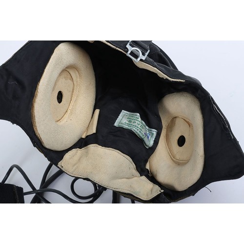 909 - Soviet Russian Flying Helmet Set, consisting of black leather helmet with rubber ear cups and wiring... 