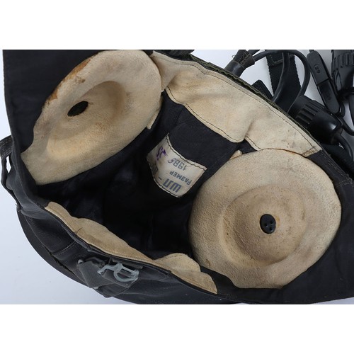 909 - Soviet Russian Flying Helmet Set, consisting of black leather helmet with rubber ear cups and wiring... 
